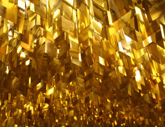 several gold square panel ceiling