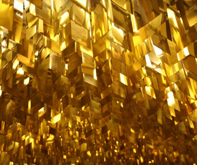several gold square panel ceiling