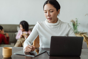 mother working remotely