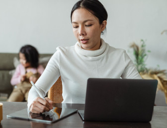 mother working remotely