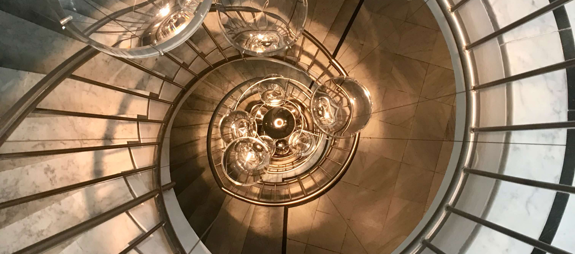 birds eye view of spiral staircase