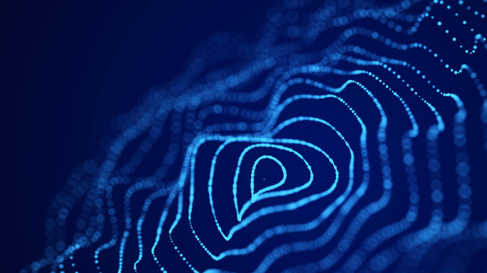 multiple illuminous circles making a ripple effect on dark blue background