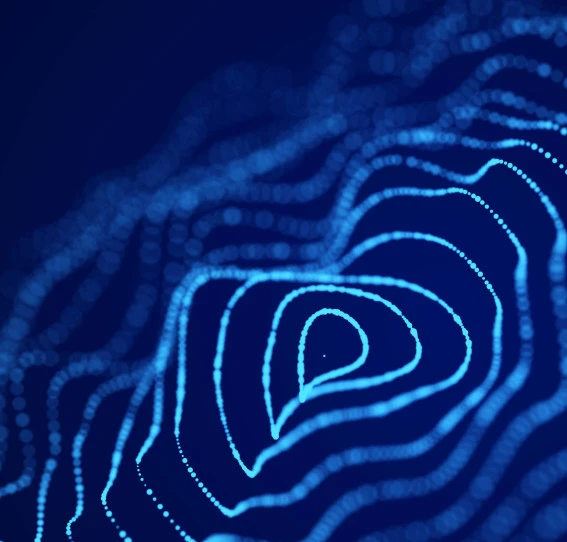 multiple illuminous circles making a ripple effect on dark blue background