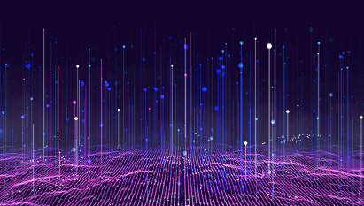 several multi-coloured dots with lines connected to a purple striped surface