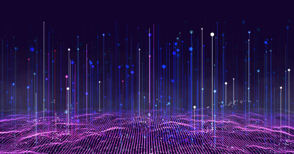 several multi-coloured dots with lines connected to a purple striped surface