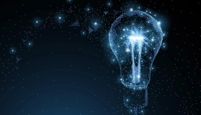 digital graphic of a lightbulb on a navy blue background