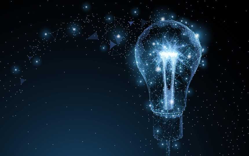 digital graphic of a lightbulb on a navy blue background