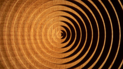 orange and black geometric pattern in a circular shape