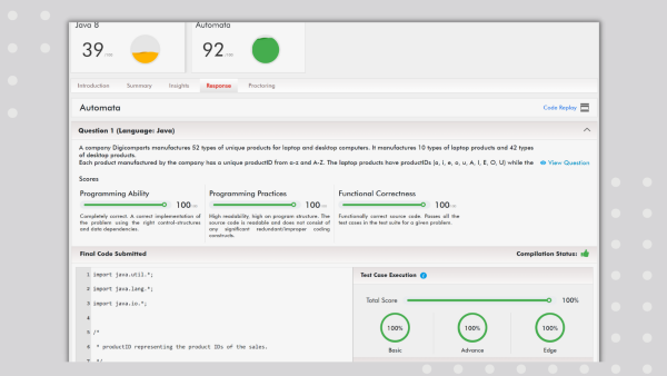 Coding Skills Test Results Page Technology Hiring Solutions Page