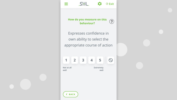 mobile screenshot of a 360 experience assessment with a question on behaviour
