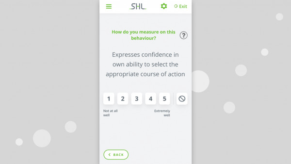 mobile screenshot of a 360 experience assessment with a question on behaviour