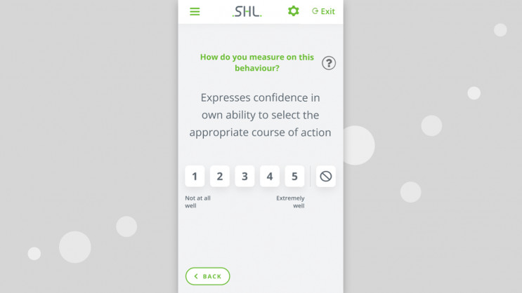 mobile screenshot of a 360 experience assessment with a question on behaviour