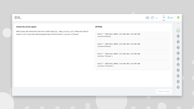 desktop screenshot of an asql question with 4 possible options to select