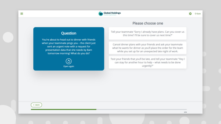 desktop screenshot of multiple choice question regarding realistic job and culture preview