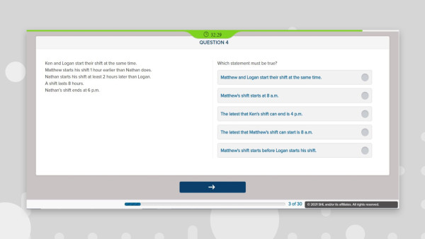 desktop screenshot of deductive assessment question with 5 possible answers