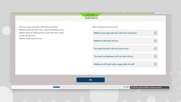 desktop screenshot of deductive assessment question with 5 possible answers