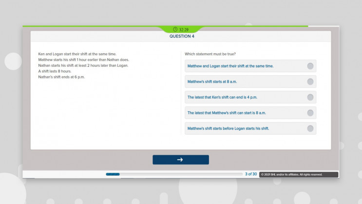 desktop screenshot of deductive assessment question with 5 possible answers